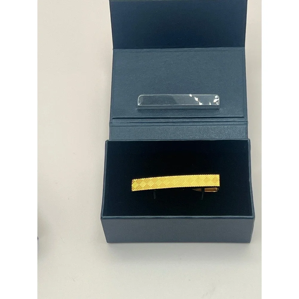 Brooks Brothers Gold Tone Basketweave Cufflinks and Tie Clip Set with Boxes